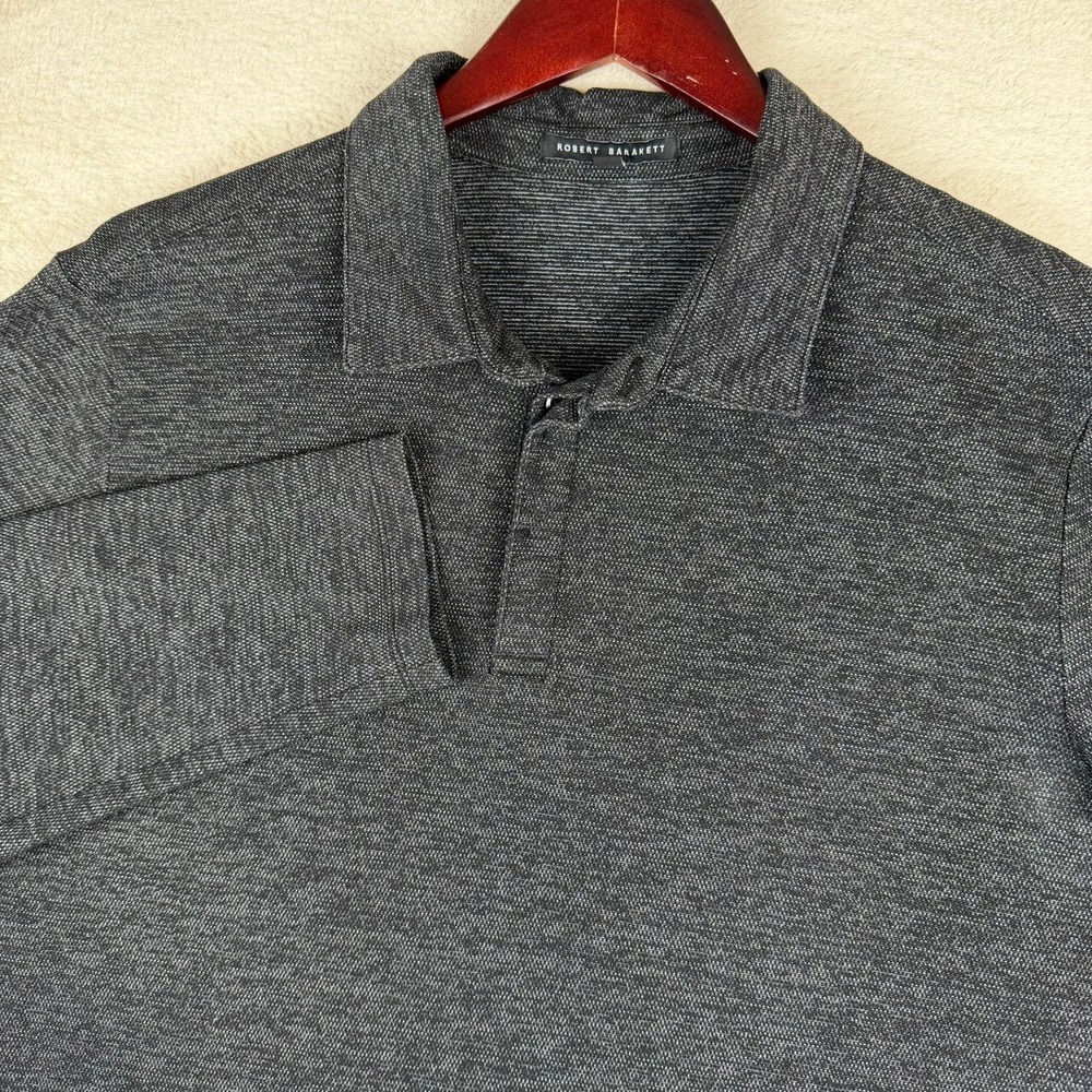 Robert Barakett Mens Long Sleeve Polo Shirt Charcoal Grey Heather Knit L